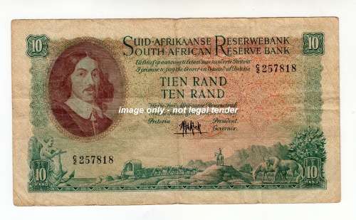 1961 South Africa Ten Rand Note  H M de Kock