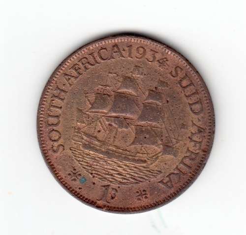 1934 Outh Africa Union One Penny Coin