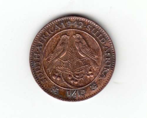 1942 South Africa Union Quater Penny Coin