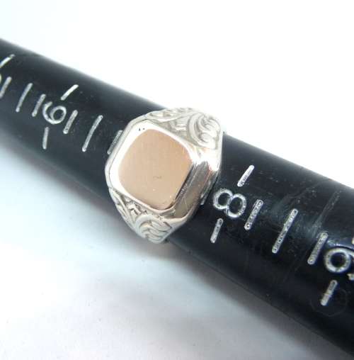 Monogram Ring - Custom Initial Silver Signet Ring Vintage Unisex Size O, 17.34mm diameter 10g