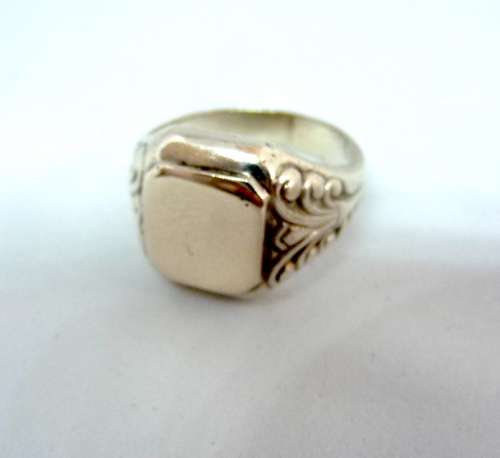 Monogram Ring - Custom Initial Silver Signet Ring Vintage Unisex Size O, 17.34mm diameter 10g