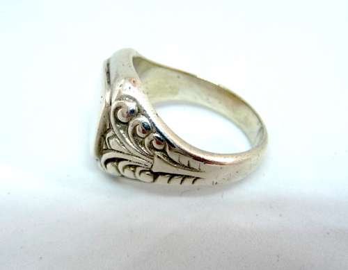 Monogram Ring - Custom Initial Silver Signet Ring Vintage Unisex Size O, 17.34mm diameter 10g