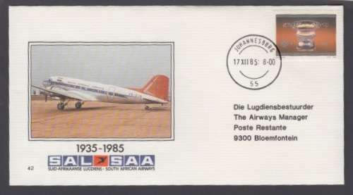 SA Airways 1935-1985 Cover 42 Flight Back stamped Bloemfontein