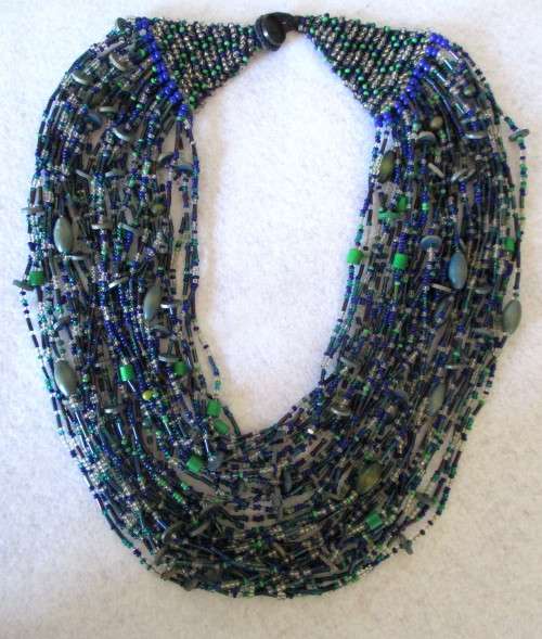 Unusual Beaded Multi-Strand Long Ethnic Necklace 38 strings. Gorgeous
