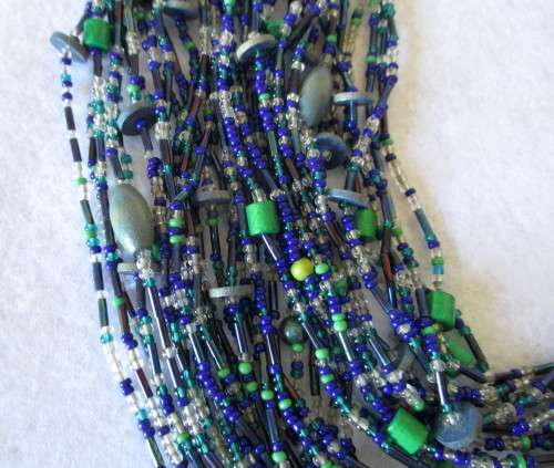 Unusual Beaded Multi-Strand Long Ethnic Necklace 38 strings. Gorgeous