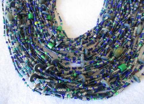 Unusual Beaded Multi-Strand Long Ethnic Necklace 38 strings. Gorgeous