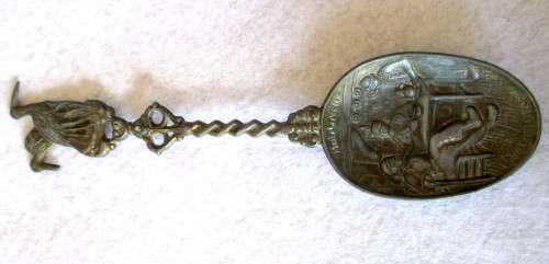 Vintage Volendam Holland Pewter Souvenir Serving Spoon with Storks and Markings on handle. 22cm.