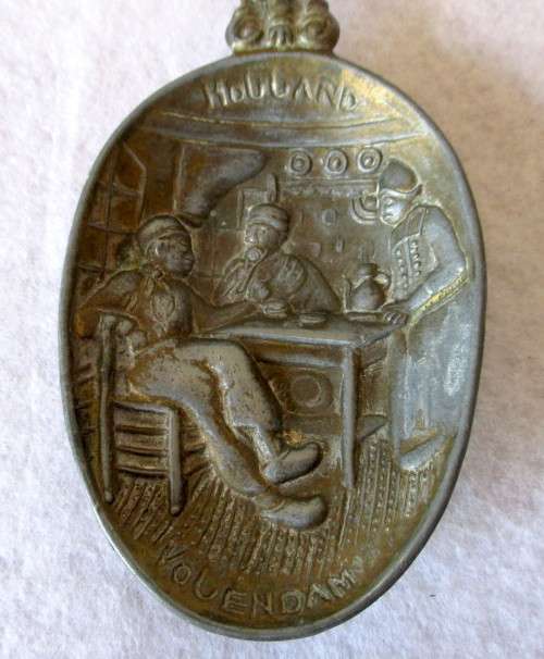 Vintage Volendam Holland Pewter Souvenir Serving Spoon with Storks and Markings on handle. 22cm.
