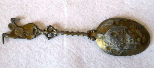 Vintage Volendam Holland Pewter Souvenir Serving Spoon with Storks and Markings on handle. 22cm.