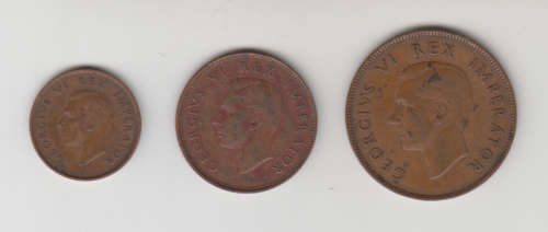 1946 SA Union Bronze Penny, Half Penny and Farthing