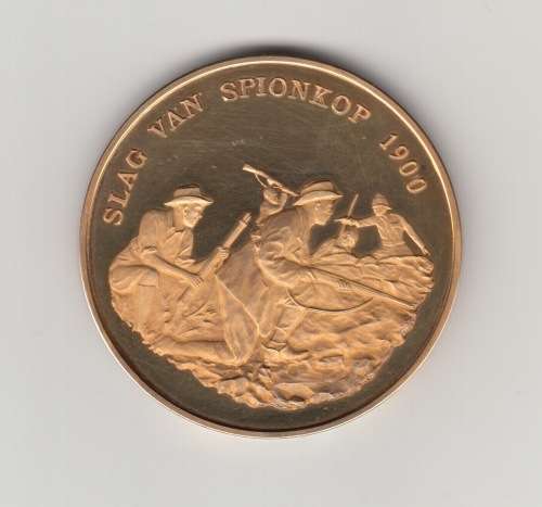 Afrikaner Medallions Geskiedenis in Beeld. 925 Silver, Gold Plated. Numbered.  Spioenkop.