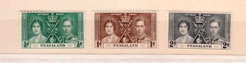 Nyasaland 1937 Coronation Set. SG127-SG129.