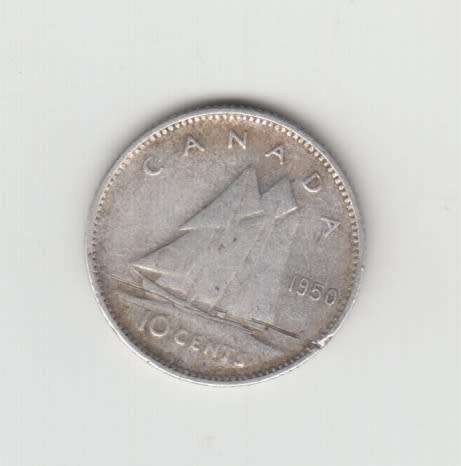 1950 George VI Canadian Silver `Dime` 10 Cents
