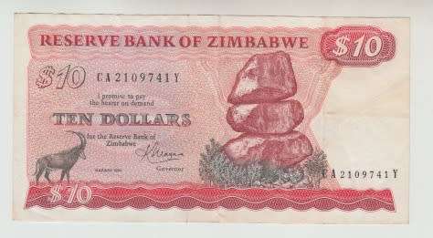 Zimbabwe 10 Dollars 1983 Banknote