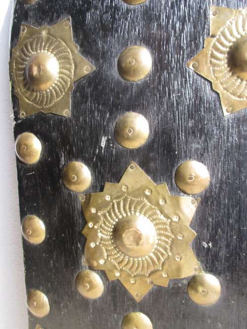 Africa Ceremonial Tribal Wood and Brass Hand Shield. 50 x 19 cm Vintage
