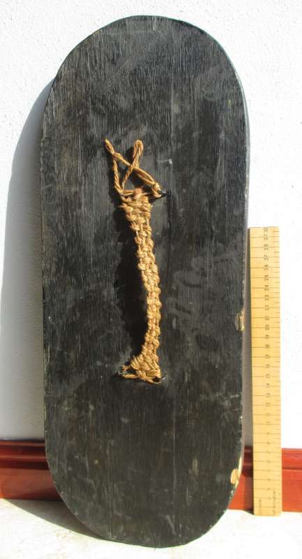 Africa Ceremonial Tribal Wood and Brass Hand Shield. 50 x 19 cm Vintage