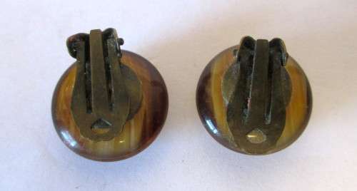 Vintage Round Tiger Eye Resin Clip On Earrings