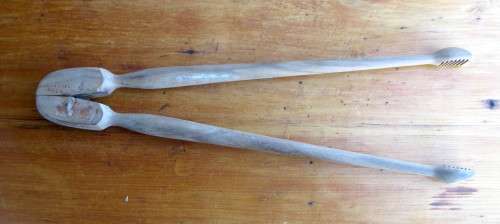 Vintage French Wooden Gherkin Tongs, Stamped `Monture Deposee` 30cm