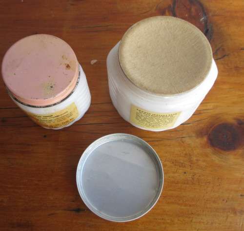 2 X VINTAGE WOODBURY COSMETIC JARS - MILK GLASS. ONE STILL UNOPENED.