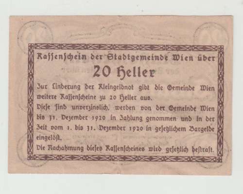 1920 20 Heller Notgeld.