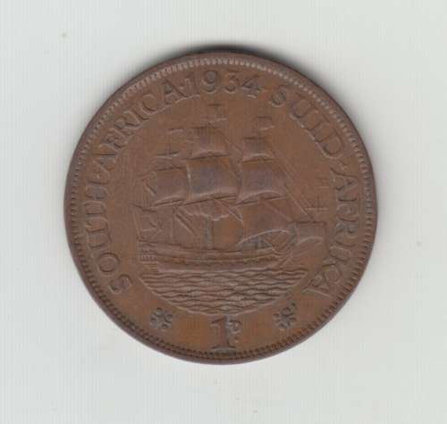 1934 South African Bronze One Penny.