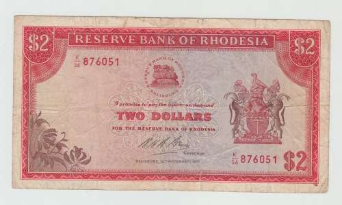 1971 Reserve Bank of hodesia Two Dollar Note