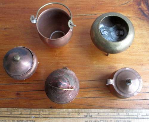 Lot of Antique red copper mini Printer`s tray items.