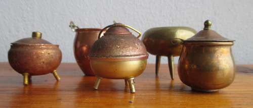 Lot of Antique red copper mini Printer`s tray items.