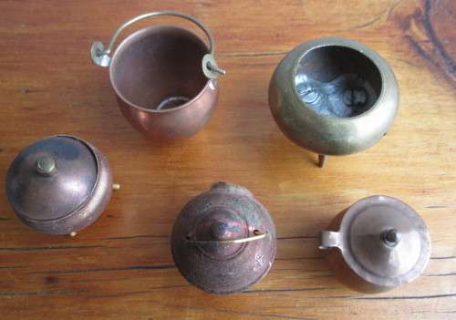 Lot of Antique red copper mini Printer`s tray items.