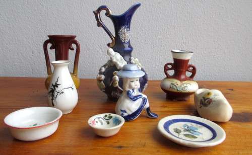 Lot of Mini Porcelain items for a Printer`s Tray. Vintage.
