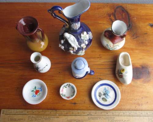 Lot of Mini Porcelain items for a Printer`s Tray. Vintage.