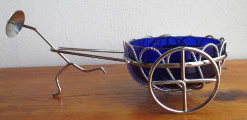 Vintage Blue glass and stainless steel Trinket dish. Lovely item.