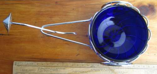 Vintage Blue glass and stainless steel Trinket dish. Lovely item.