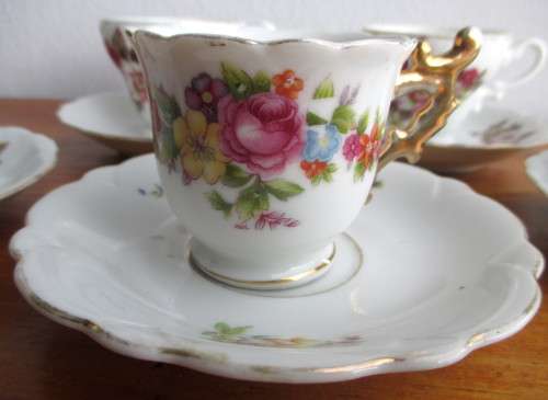 Lot of Five Mini Porcelain Cups and Saucers. Delicate for a little Princess tea party.