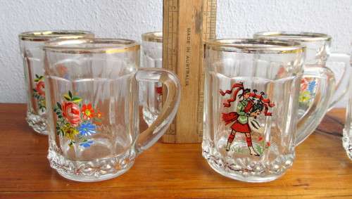 6 Vintage Miniature Clear Glass Beer Mug With Handles Shot Glasses