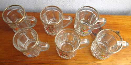 6 Vintage Miniature Clear Glass Beer Mug With Handles Shot Glasses