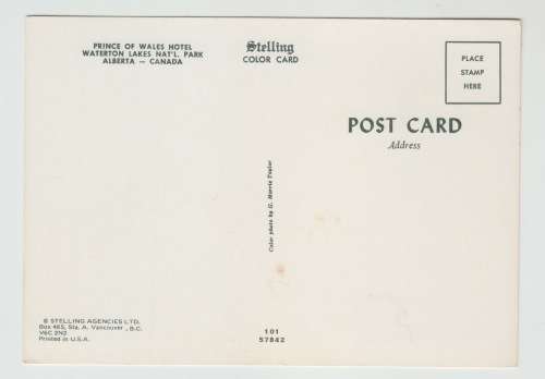 Vintage Postcard - Canada. Prince of Wales Hotel. Waterton Lake Park. Alberta.