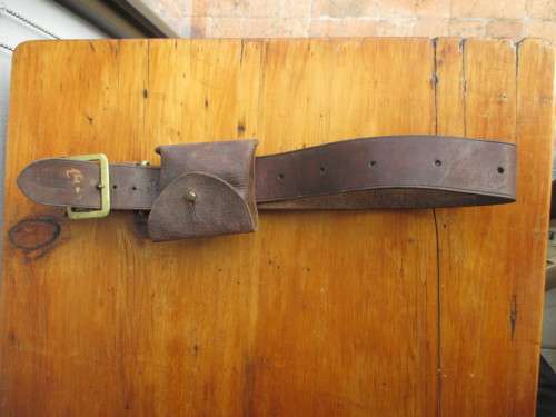 LEATHER AMMO AMMUNITION BANDOLIER. Various inscriptions, names and dates. As per Photo.