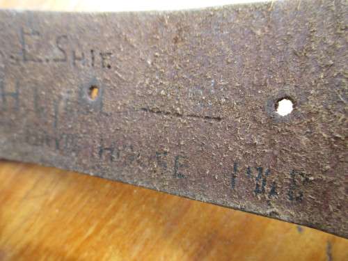 LEATHER AMMO AMMUNITION BANDOLIER. Various inscriptions, names and dates. As per Photo.