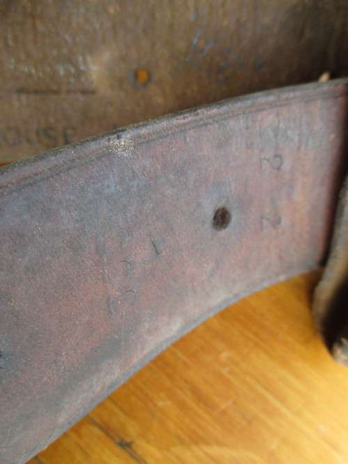 LEATHER AMMO AMMUNITION BANDOLIER. Various inscriptions, names and dates. As per Photo.
