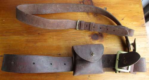 LEATHER AMMO AMMUNITION BANDOLIER. Various inscriptions, names and dates. As per Photo.