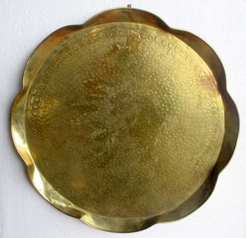 Vintage Handmade Large Hammered Brass Round Tray. 450mm diameter.