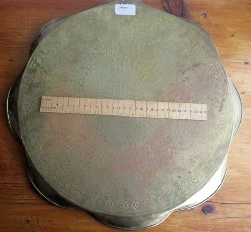 Vintage Handmade Large Hammered Brass Round Tray. 450mm diameter.