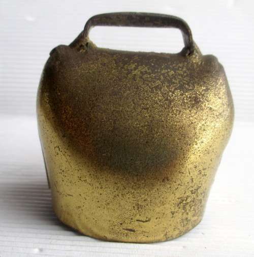 Vintage Hand Painted Brass Cow Bell Swiss. Flowers Miniature Loud Bell Ring. 50mm high