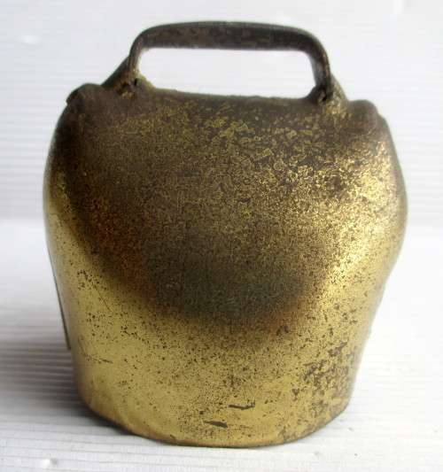 Vintage Hand Painted Brass Cow Bell Swiss. Flowers Miniature Loud Bell Ring. 50mm high