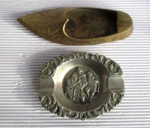 2 x Vintage Ladies Ashtrays. Brass and Embossed Silver Plate.
