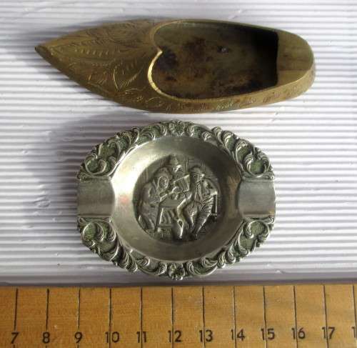 2 x Vintage Ladies Ashtrays. Brass and Embossed Silver Plate.