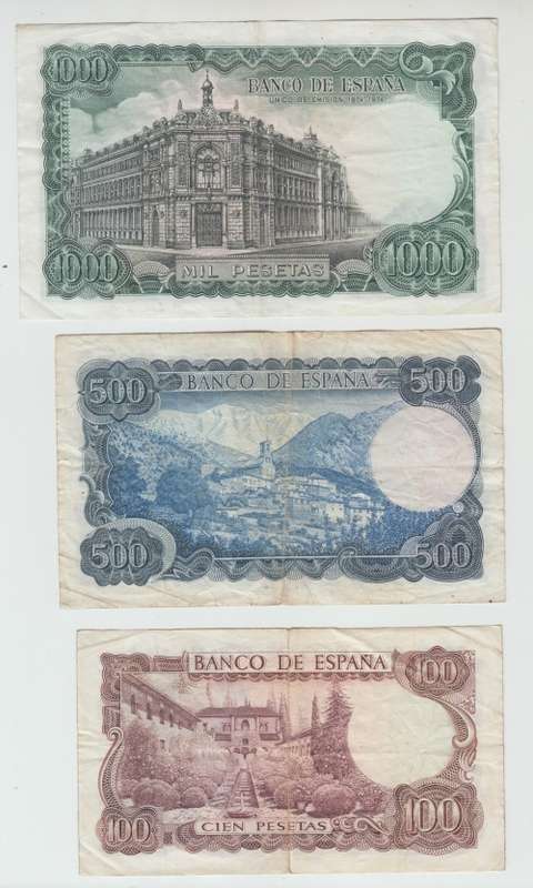 Lot of Three 1970/1971 Espana Bank Notes