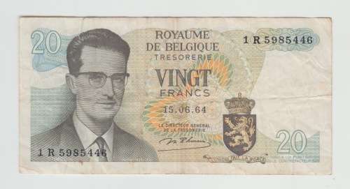 1964 Belgium 20 Francs Banknote
