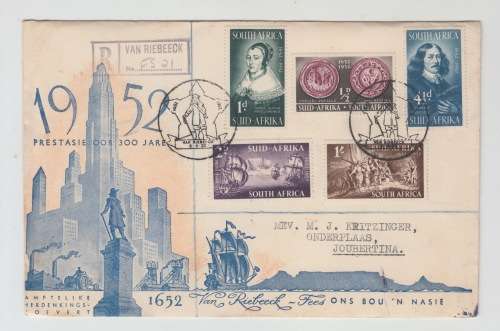 South Africa 1952 Jan Van Riebeeck at the Cape of Good Hope Sc 115-19 FDC # 7881
